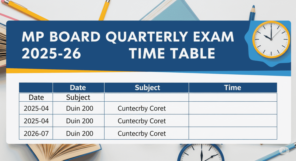MP Board Quarterly Exam 2025-26 Time Table
