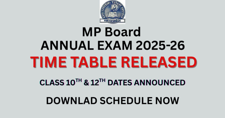 MP Board Annual Exam 2025-26 Time Table